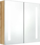 vidaXL Dulap de baie cu oglindă și LED, alb și stejar, 62x14x60 cm