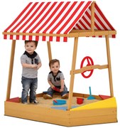 AIYAPLAY Bacă de nisip pentru copii în formă de barcă cu acoperiș anti-UV, scaune, roată de guvernare și fund protector, 133 x 101 x 141 cm | Aosom Romania