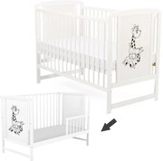 Patut din lemn masiv 120x60 cm Bria alb, include bariera, reglabil pe 3 nivele, certificat EN71