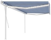 vidaXL Copertină retractabilă manual, cu LED, albastru și alb, 5x3 m