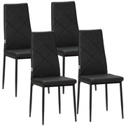 HOMCOM Set de 4 Scaune de Sufragerie cu Spătar Înalt, Scaune Moderne din Piele Artificială și Oțel, 41x50x98 cm, Negru | Aosom Romania