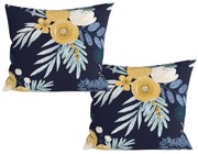 Set 2 huse decorative pentru perna din microfibra FLOWERISH 45x45 cm, albastru inchis