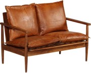 vidaXL Canapea cu 2 locuri, piele naturală cu lemn de acacia, maro