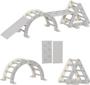 AIYAPLAY 8-în-1 Triunghi de cățărat pentru copii, arc de cățărat, rampă dublă pentru urcat &amp; alunecat, 279 x 80 x 69 cm, gri | Aosom Romania