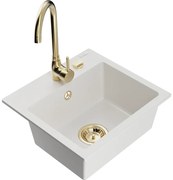 Mexen Milo Chiuvetă de granit cu 1 compartiment și baterie de bucătărie Telma, Albă - 6505-20-670200-50