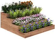 Outsunny Strat Înălțat de Grădină cu 4 Niveluri, Jardinieră de Balcon cu Bază Deschisă și Căptușeală, 113x113x46 cm, Maro | Aosom Romania