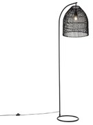 Lampă de podea rustică neagră cu ratan - Sam