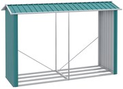 Outsunny Magazie de Depozitare a Buștenilor, Casă pentru Lemne de Foc din Otel Galvanizat cu Podea Înălțată, 240x86x160 cm, Verde | Aosom Romania