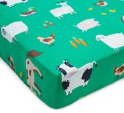 Cearceaf pentru copii verde pentru pătuț cu elastic 70x140 cm Farmyard Animals – Catherine Lansfield