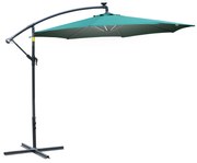 Umbrela pentru gradina Outsunny, brat cu manivela, 8 benzi LED, energie solara Φ295x245cm, Verde | Aosom Romania