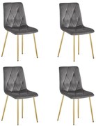 Set 4 Scaune Bucatarie/Dining Fido Catifea  Gri Inchis  Picioare Aurii