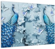 Tablou pe sticlă cu păuni (70x50 cm)