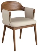 Scaun dining imitatie de piele crem si lemn Walnut