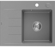 Mexen Ben chiuvetă de granit cu 1 cuvă și scurgător, dreapta 600 x 500 mm, gri, sifon crom - 6523605000-71