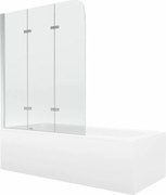 Mexen Vega cada dreptunghiulară 150 x 70 cm cu carcasă și paravan cu 3 aripi de 120 cm, transparent, crom