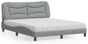 vidaXL Pat cu saltea, gri deschis, 160x200 cm, textil