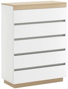 HOMCOM Comodă cu 5 Sertare din Lemn, Comodă pentru Dormitor cu Dispozitiv Anti-Răsturnare, 80x40x109 cm, Alb | Aosom Romania