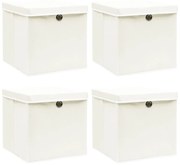 vidaXL Cutii depozitare cu capace 4 buc. alb, 32x32x32 cm, textil