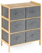 Raft din bambus cu coșuri G21, 3 rafturi, gri, 3 etaje