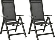 vidaXL Scaune de grădină pliante, 2 buc., negru, textilenă&aluminiu