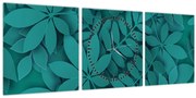 Tablou - Frunze turcoaz (cu ceas) (90x30 cm)