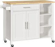 HOMCOM Carucioare de bucatarie cu 4 roți, 3 rafturi, pentru sufragerie, din MDF, Lemn și Cauciuc, 107.5x48x89 cm, Alb | Aosom Romania