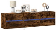 vidaXL Dulap TV de perete cu lumini LED, stejar fumuriu, 180x31x45 cm