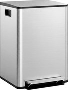 HOMCOM Coș de Gunoi cu 2 Compartimente de 30L, Pedală și Capac Silențios, 47,7x37,5x66,8 cm, Argintiu | Aosom Romania