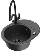 Mexen Kevin chiuvetă de granit cu 1 compartiment și baterie de bucătărie Duo, negru stropit - 6517-76-671701-70-B