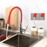 Baterie bucatarie cu pipa flexibila Inter Ceramic Havana finisaj crom lucios-rosu mat cu 2 functii
