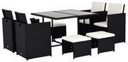 Outsunny Set Mobilier de Grădină încorporabil 8 persoane 9 piese rășină împletită 4 fire imitație răchită Negru Perne detașabile crem | Aosom Romania