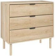 HOMCOM Comodă cu 3 Sertare, Picioare din Lemn Masiv și Design Canelat, 80x40x77,5 cm, Lemn Natural | Aosom Romania