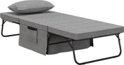 HOMCOM Pat Pliabil Multifuncțional 4 în 1, Șezlong cu Economie de Spațiu, cu Spătar Rabatabil pe 5 Niveluri, 188x75x38 cm, Gri | Aosom Romania