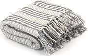 vidaXL Pătură decorativă cu dungi, bumbac, 220 x 250 cm, gri și alb