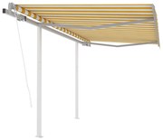 vidaXL Copertină retractabilă automat cu stâlpi, galben/alb, 3x2,5 m