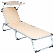 Șezlong pliant cu acoperiș DIVERO , bej, 187 x 57 cm