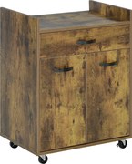 HOMCOM Cărucior de Bucătărie, Insulă de Bucătărie din Lemn cu 4 Roți și Raft Reglabil, 60x40x77 cm, Maro Rustic | Aosom Romania