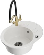 Mexen Kevin chiuvetă de granit cu 1 cameră și baterie de bucătărie Duo, alb - 6517-20-671701-57-B