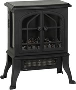 HOMCOM Șemineu Electric de Podea, Flacără 3D, Termostat 10-35°C, Plastic, Sticlă, 39x24x48 cm, Negru | Aosom Romania
