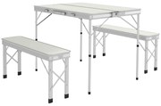 Outsunny Masă Pliabilă de Picnic cu 2 Bănci, Masă de Camping din 3 Piese cu Masă și Scaune din MDF și Aluminiu, 90x62x70 cm, Argintiu | Aosom Romania