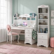 Set Studiu Complet Rustic White ,   Birou + Biblioteca + Unitate Superioara