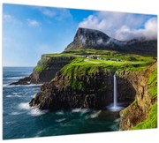 Tablou pe sticlă - Cascada Múlafossur (70x50 cm)