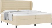 vidaXL Pat cu arcuri cu saltea cu headboard Crem 200 x 200 cm țesătură