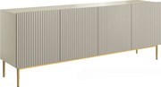 Comodă Nicole 200 cm cu patru uși, cu fronturi riflate - cașmir / picioare aurii
