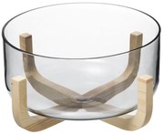Bol de salata ARHA, 24 cm, sticla, cu suport din lemn