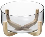 Bol de salata ARHA, 24 cm, sticla, cu suport din lemn