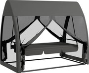 Outsunny Balansoar de Grădină 2-în-1 Convertibil în Pat cu Perne, Balansoar cu Husă și Plasă de Țânțari cu Fermoar, 240x140x197 cm, Gri | Aosom Romania