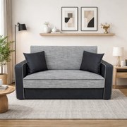 Canapea SAMY NEXT extensibila, 2 locuri, cu lada de depozitare, stofa gri inchis cu gri deschis, cadru metalic, 152x100x92 cm stofa, Gri Inchis + Gri