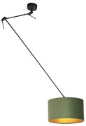 Lampă suspendată neagră cu abajur din catifea verde cu aur 35 cm - Blitz