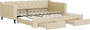 vidaXL Pat de zi cu extensie și sertare, crem, 100x200 cm, textil